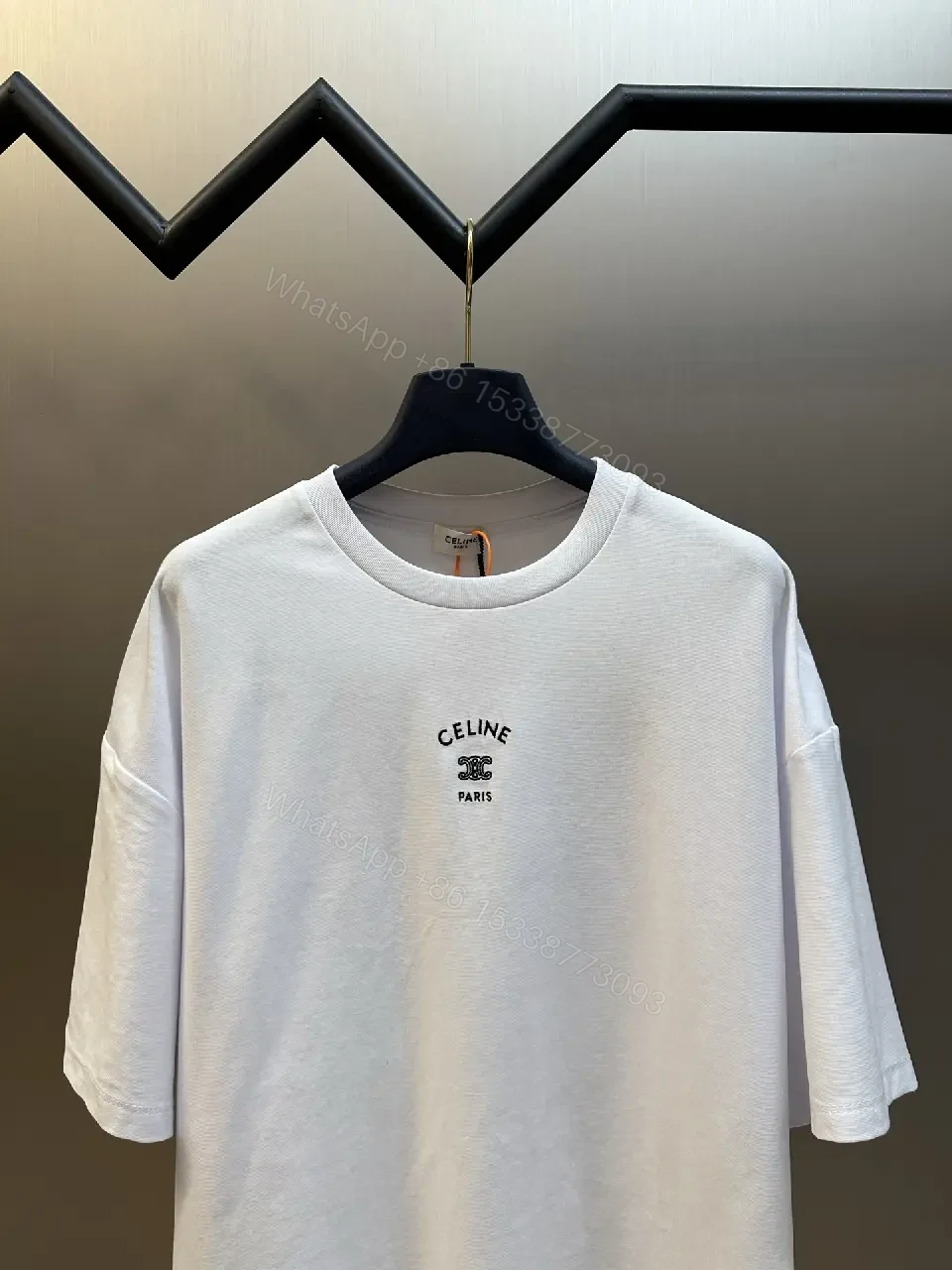 View 10 of White Cotton T-Shirt, Celine Logo, Oversized Style, Casual Top
