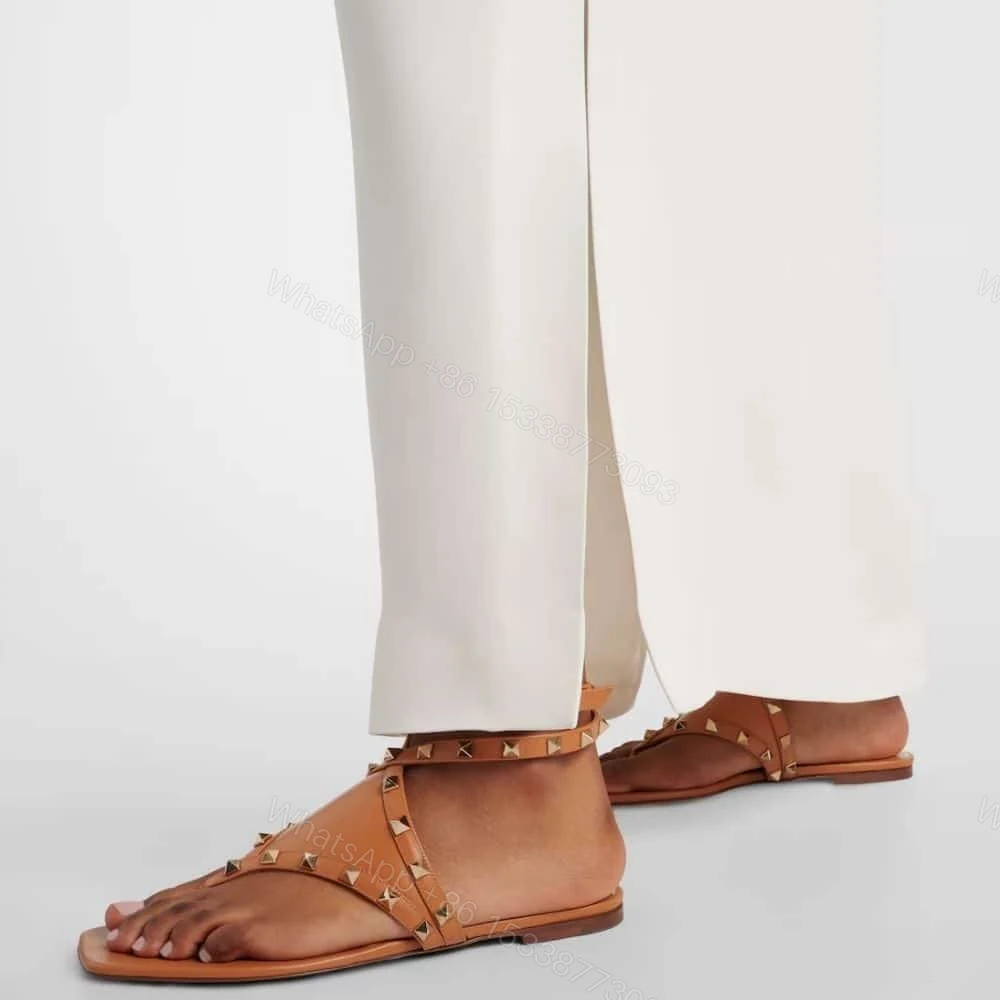 View 7 of VALENTINO GARAVANI ROCKSTUD THONG SANDALS BROWN