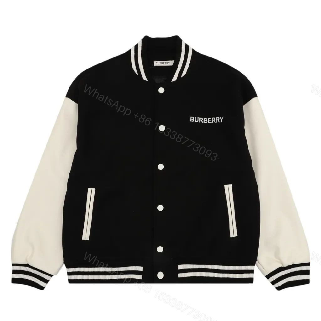 Black/Ivory Varsity Bomber - Logo Detail, Lightweight Premium Jacket — view 1