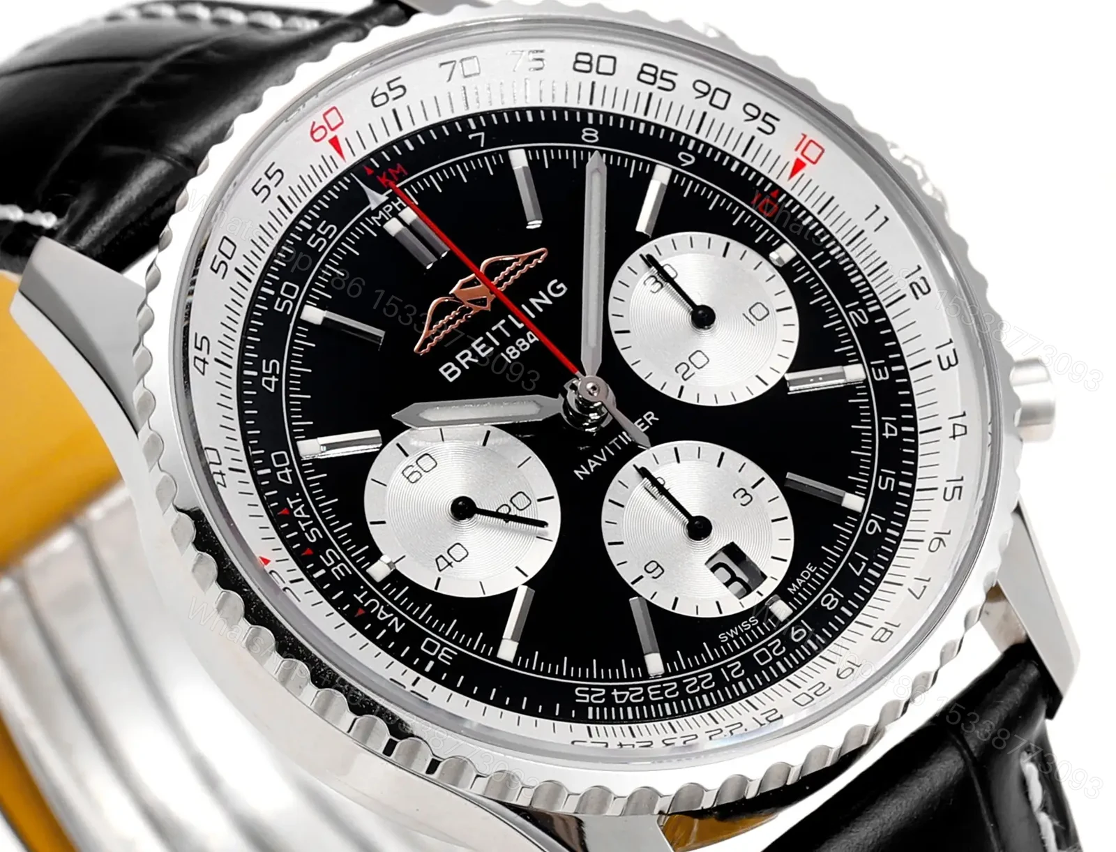 View 4 of Super Clone Breitling Navitimer B01 Black Leather Strap 43MM Premium AB0138211B1P1