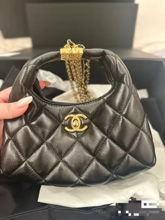 View 2 of Chanel-Style Black Quilted Mini Bag with Chain Strap
