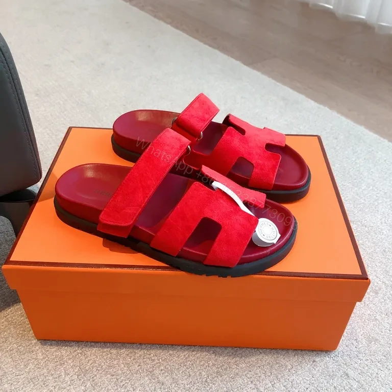 View 7 of Bold Red Suede Sandals â€“ Luxe Comfort, Dual-Stripe Style