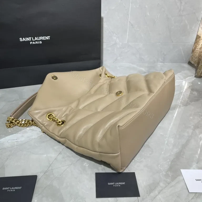 View 2 of Quilted Beige Saint Laurent-Inspired Crossbody Bag