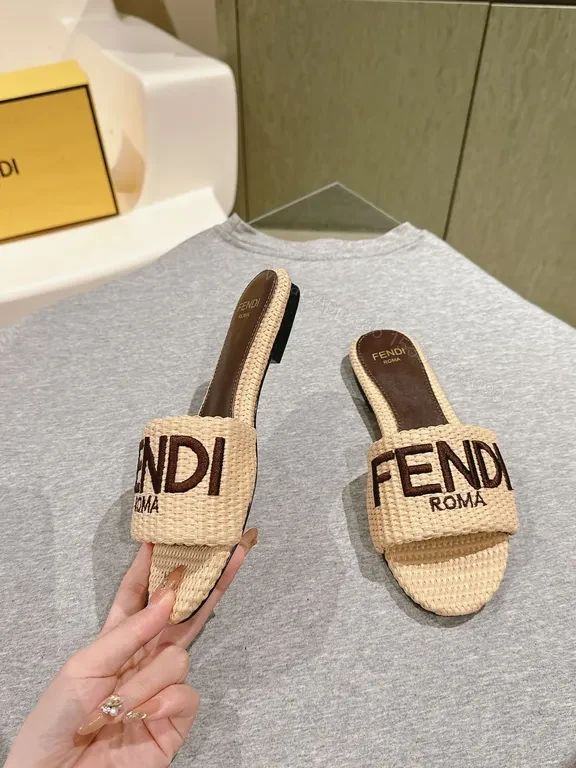 View 7 of Raffia + Leather? Not applicable. Wait. Bold Logo Raffia Slide â€” Luxury Resort Footwear