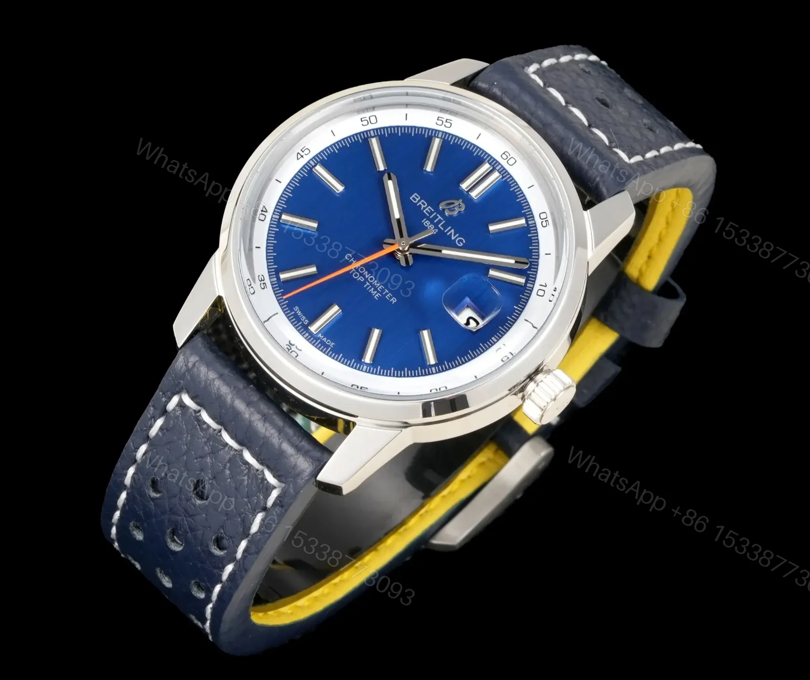View 2 of Breitling Top Time B31 Blue Replica Leather Strap 38MM Premium BRE-TOP-B31-38-GRN-LTH