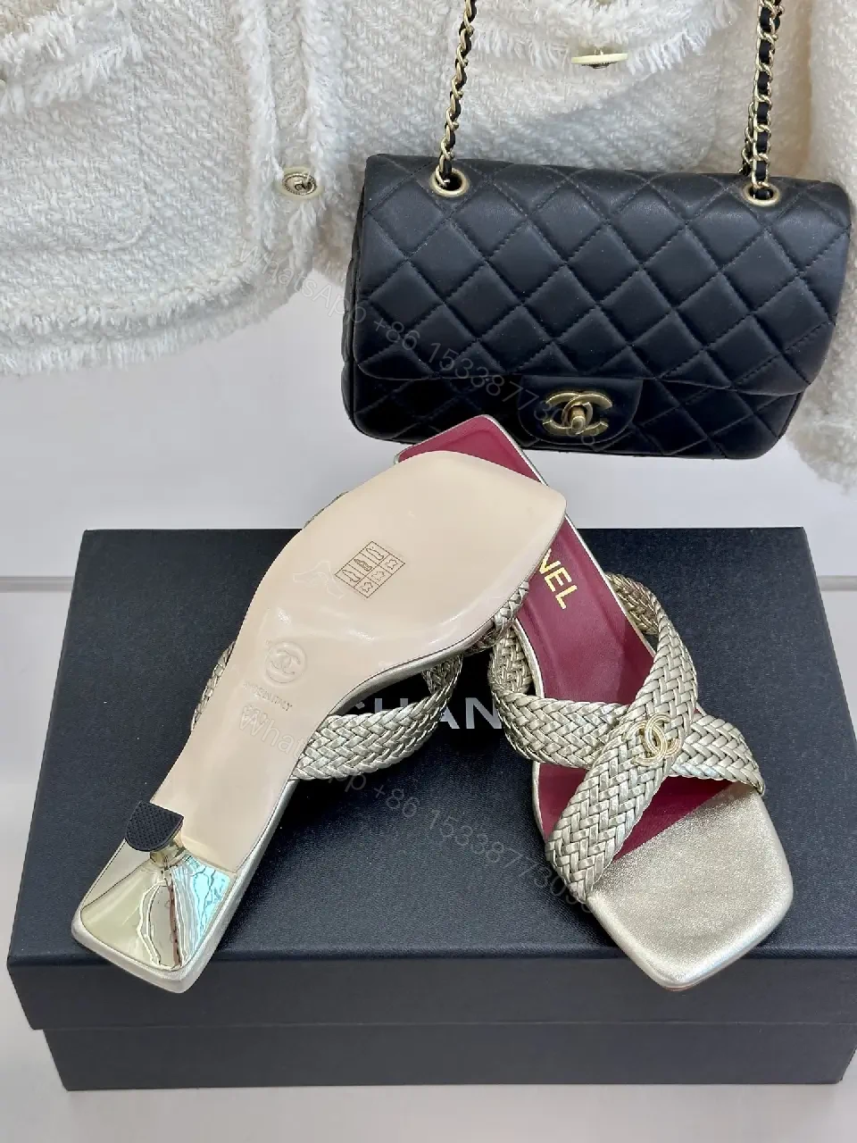 View 4 of Pink Red Metallic Sandal Signature Twist Chanel Shoes