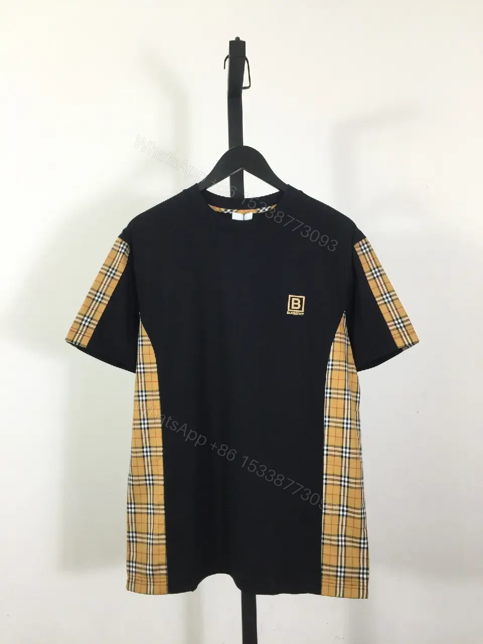 View 6 of Bold Contrast Plaid Panels Tee | Cotton Knit Modern Minimalist Essentials