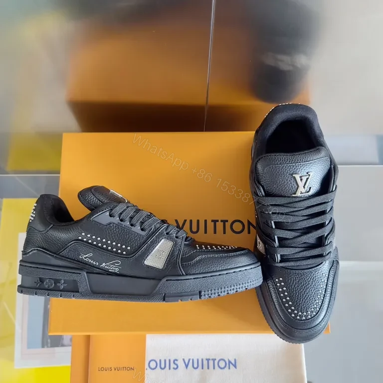 View 7 of Premium Black LV-Style High-Top Sneakers: Pebble Leather, Luxe-Edge