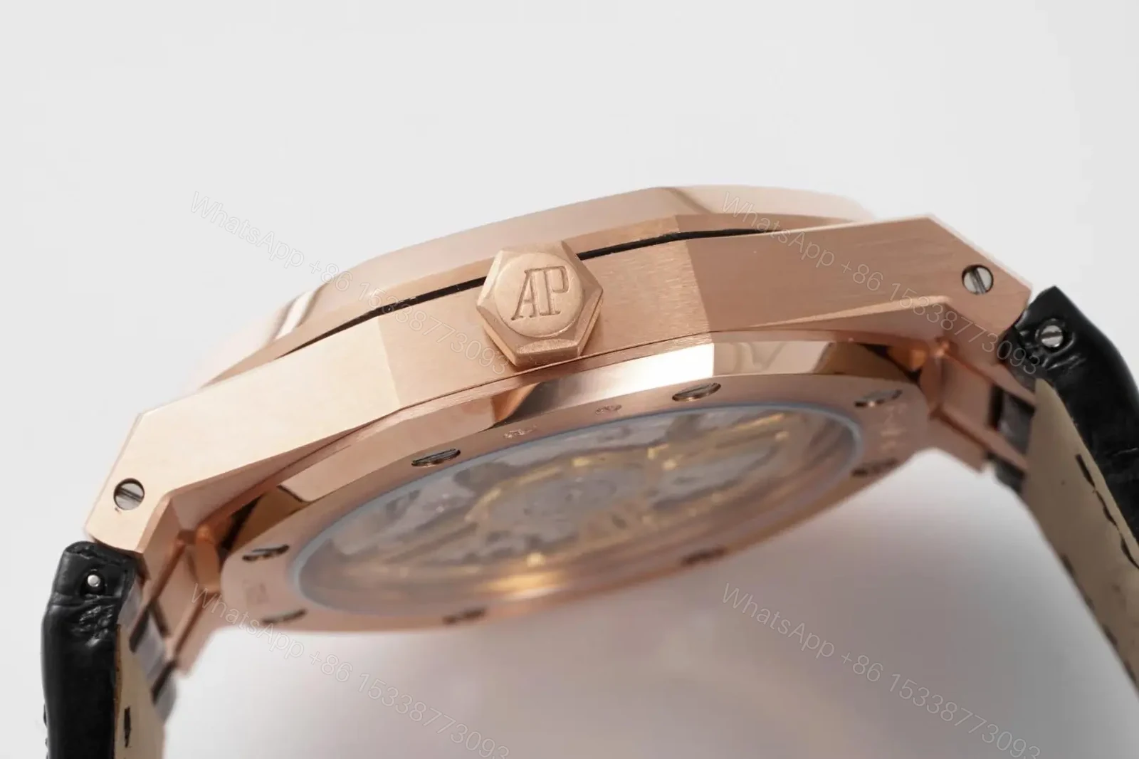 View 6 of BF Factory Audemars Piguet Royal Oak 15500 Rose Gold Black Dial Black Leather Strap Watch