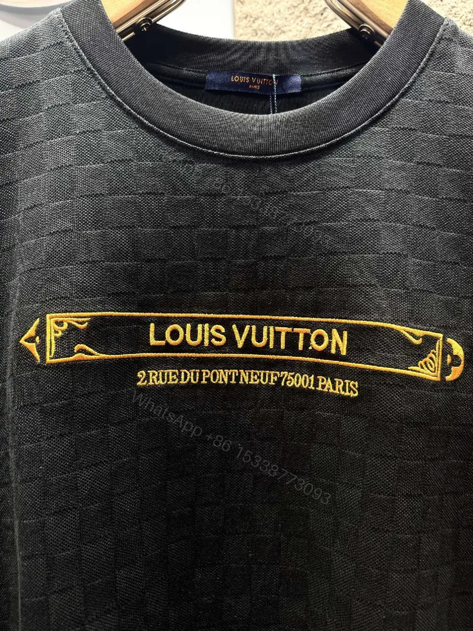 View 6 of Black Cotton Tee with Gold Logo Embroidery – Modern Luxury Casual