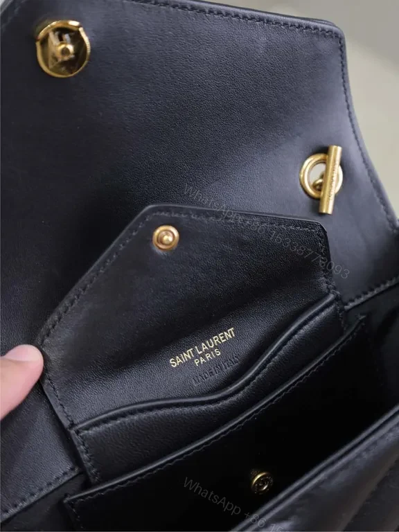 View 4 of Black Leather Envelope Bag with Gold YSL Logo, Structured Style