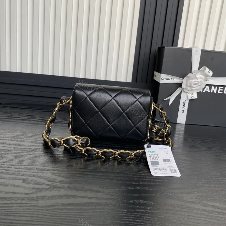 View 5 of Chic Black Quilted Mini Flap Bag - Gold Chain Crossbody