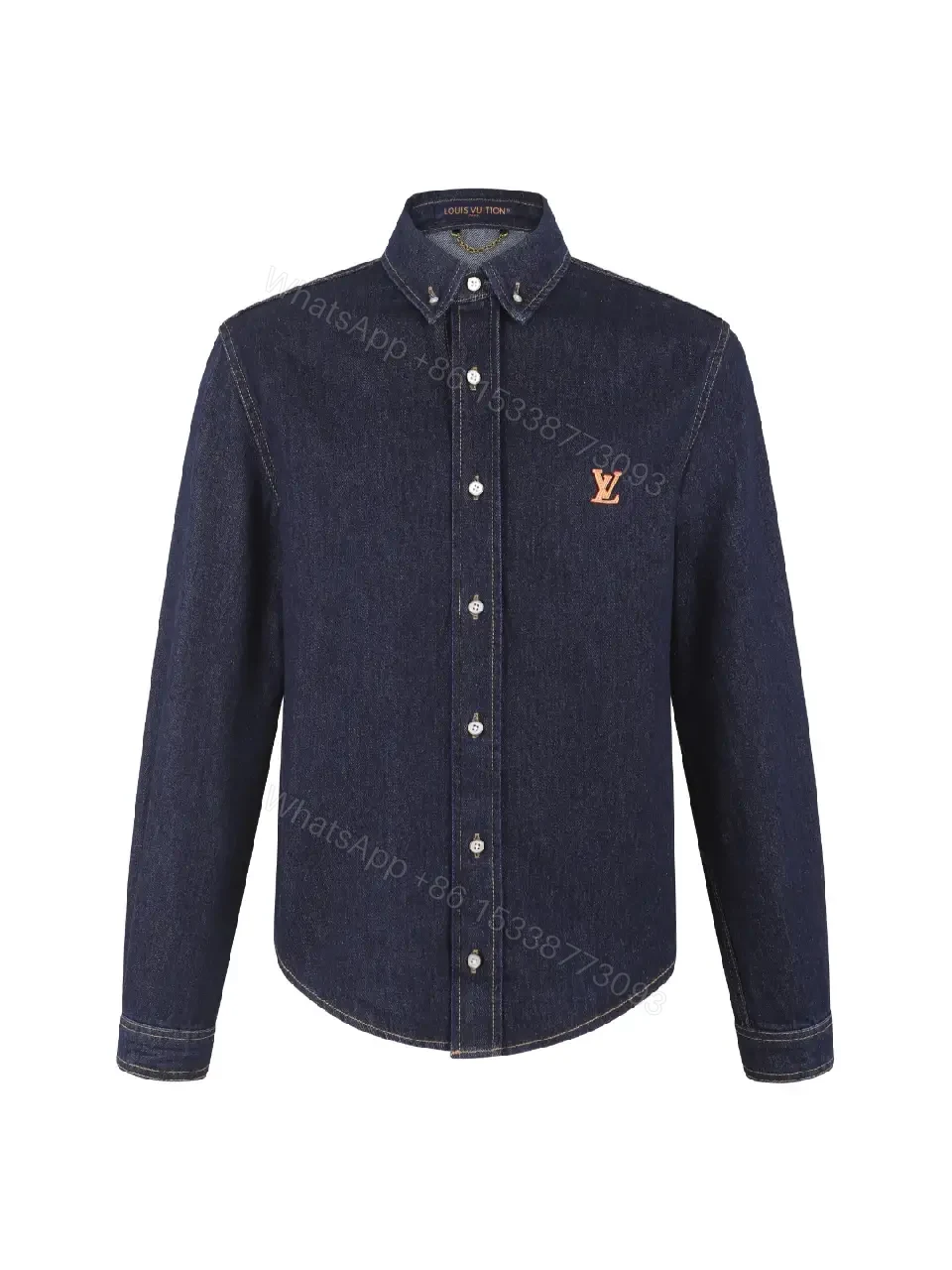 View 5 of Dark Indigo Denim Shirt, Classic Button-Down, LV Logo Embroidery