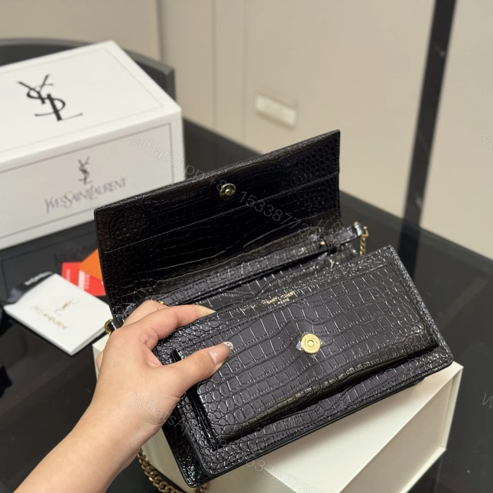 View 7 of Saint Laurent Sunset Embossed Clutch Black 22Cm