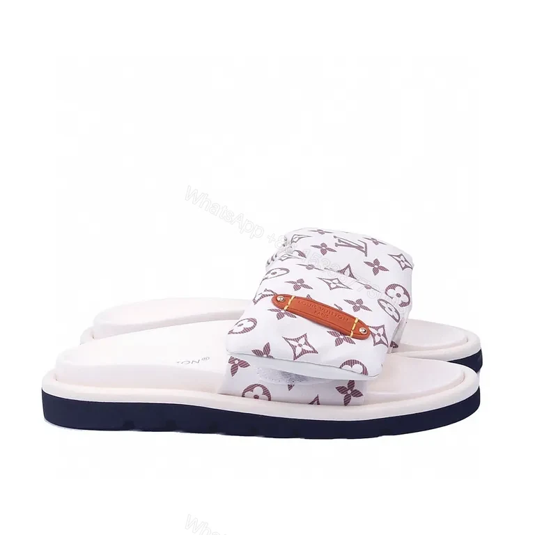 View 7 of White LV Monogram Padded-Strap Sandals â€“ Effortless Luxury Slide