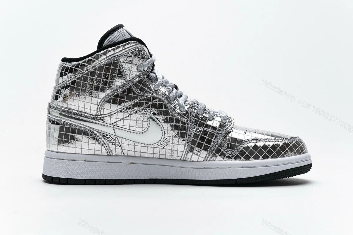 View 2 of Air Jordan 1 Mid SE Disco Metallic Silver (W) CU9304-001