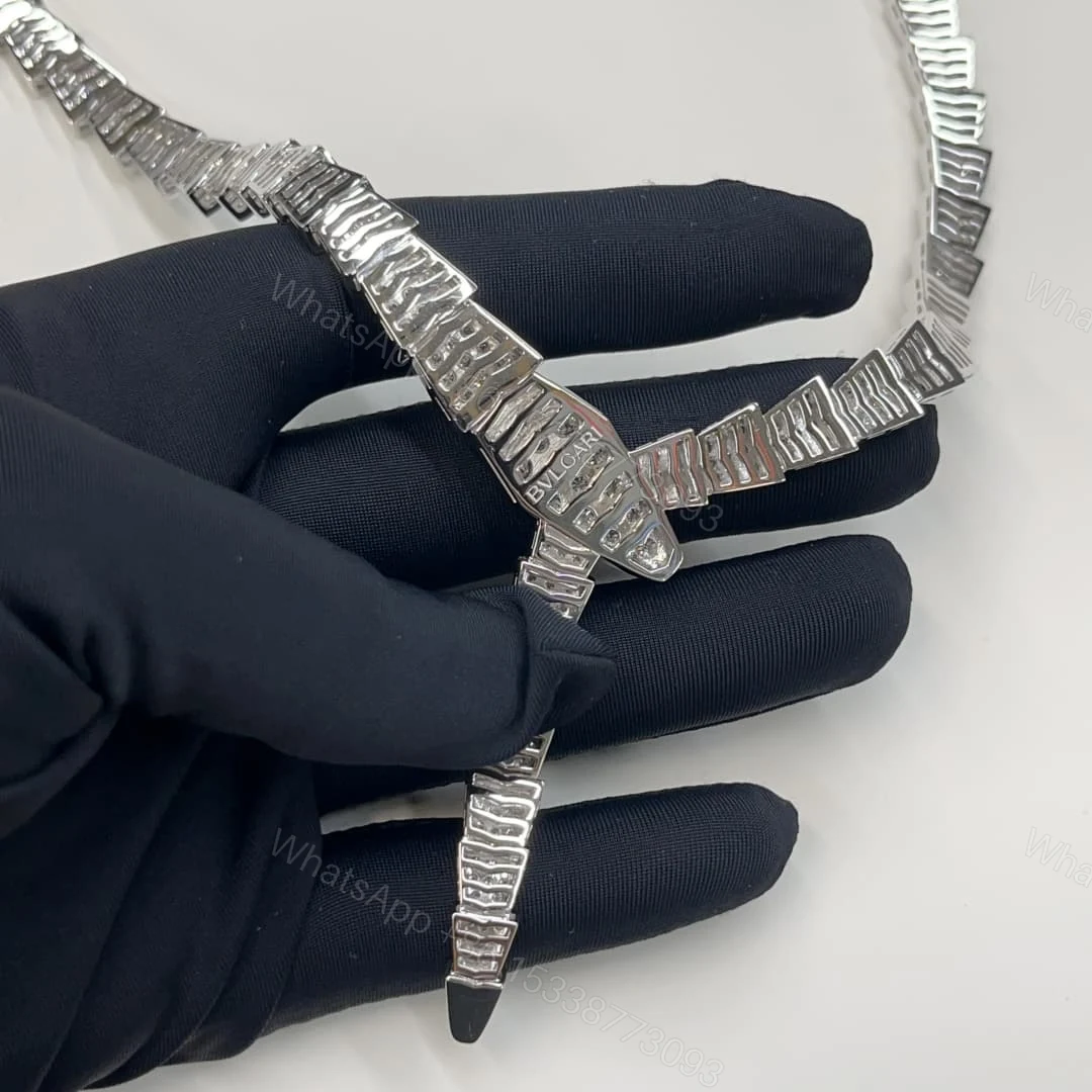 View 4 of 18K White Gold Bvlgari Serpenti Viper Necklace Pave Diamonds 348165