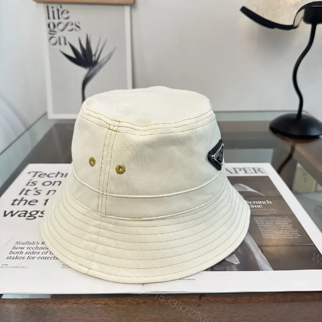 View 6 of White Bucket Hat Cotton Classic Stitch Brim, Minimal Logo Patch