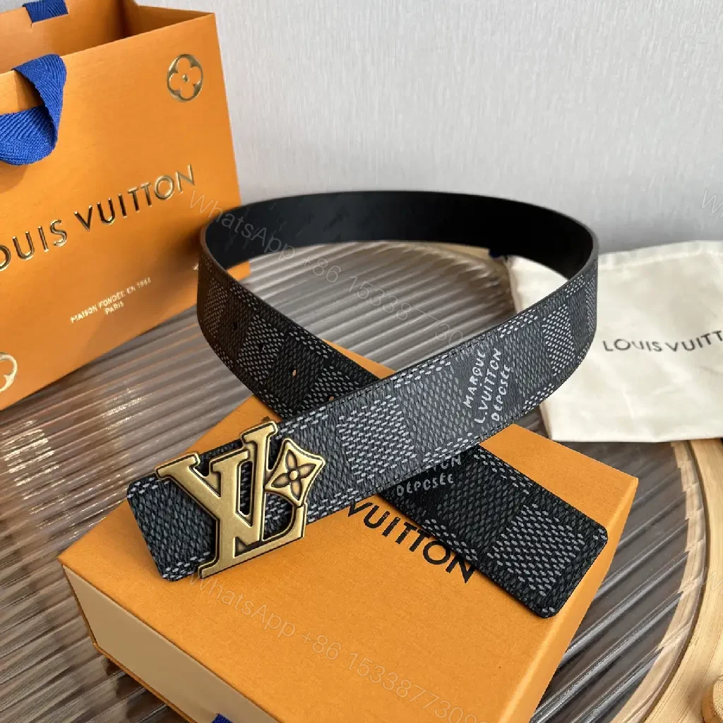 View 7 of Dark Gray Belt with Silver LV Buckle and Monogram Pattern
