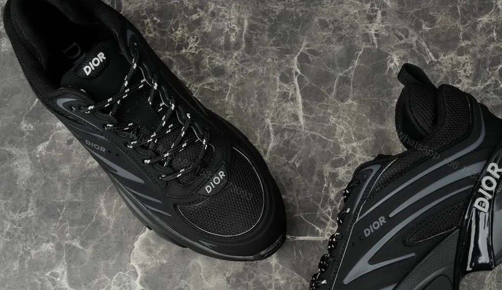 View 2 of Bold Dior-Influenced Sneakers: Luxe All-Black, Sculpted Comfort
