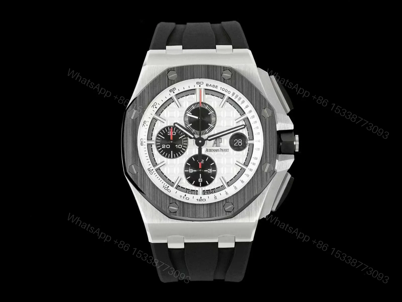 Audemars Piguet Royal Oak Offshore White Replica 44MM Black Rubber Strap Chronograph RG-AP-ROO-WHT-BLK-RUB-44 — view 1