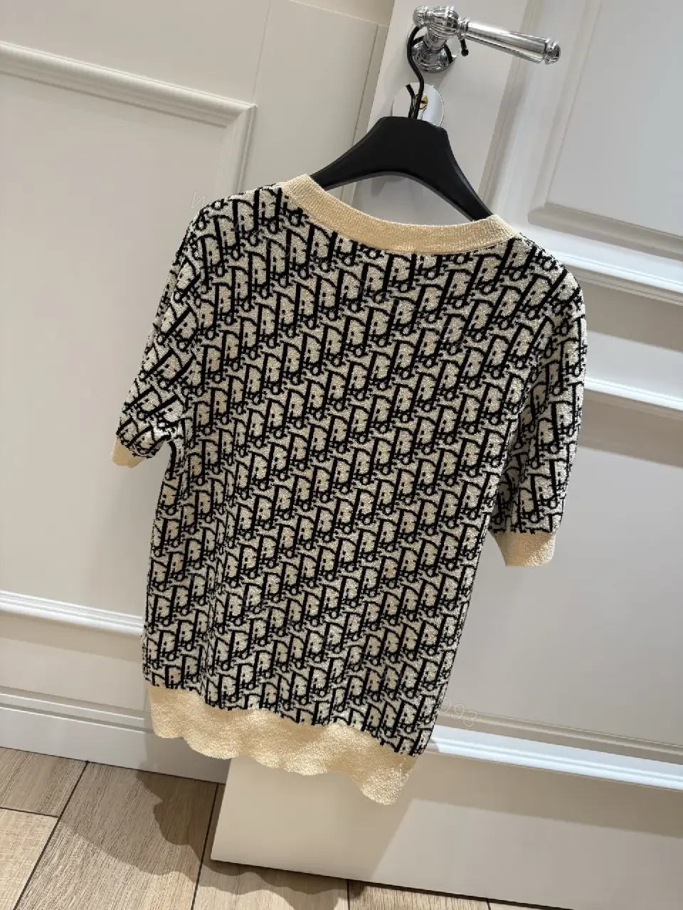 View 5 of BeigeBlack Knit Dress with Dior Monogram TrimShort Sleeves Dress