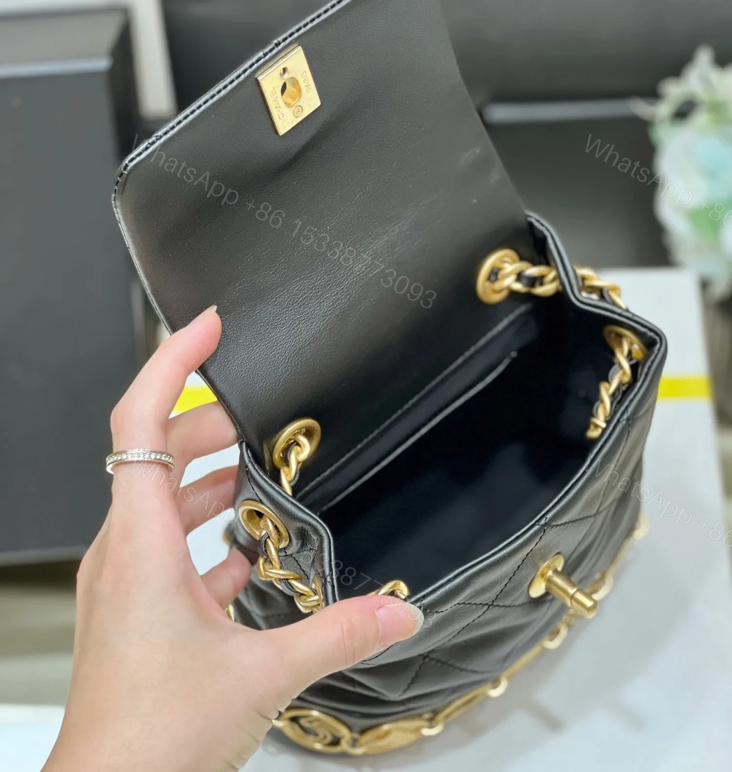View 2 of Chanel Charm Backpack Replica 11 Black Smooth Leather 18x18x8cm