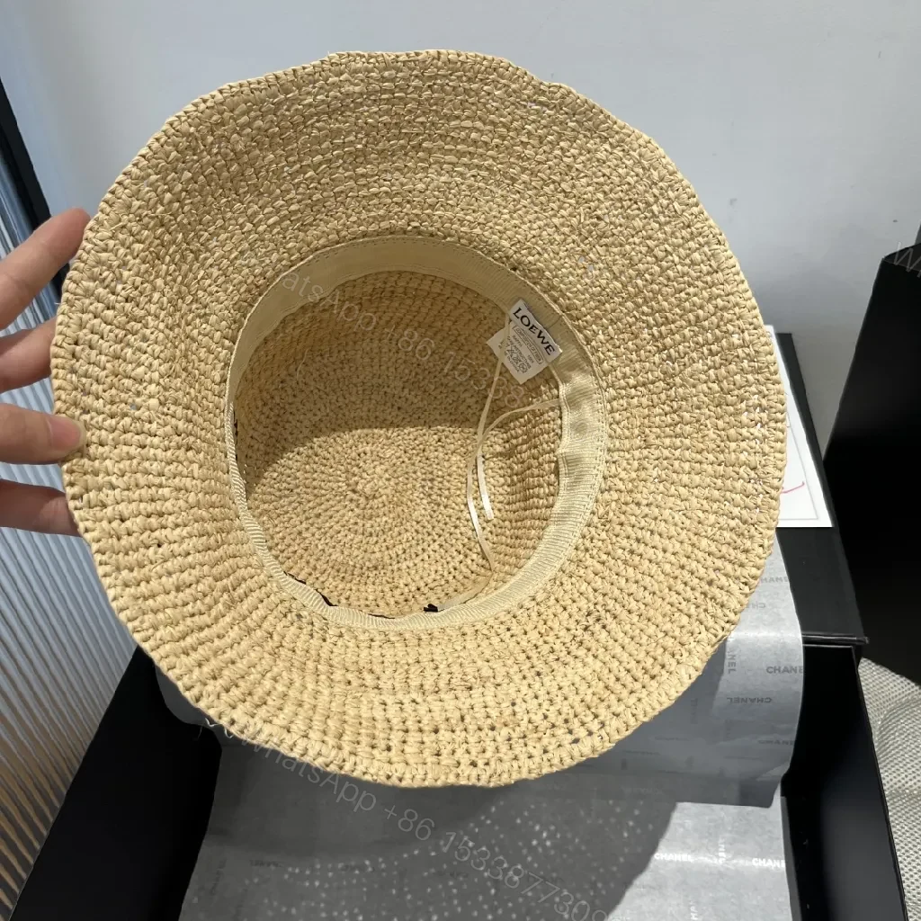 View 7 of Textured Straw Hat with Bold Lettering—Lux Breathable Sunhat