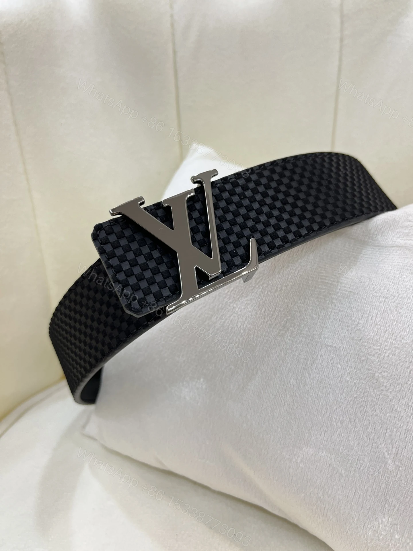 LV 一比一 男款 皮帶 黑色棋盤格 銀扣設計 百搭款 — view 1