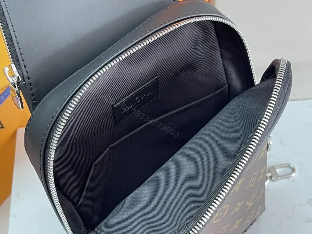 View 7 of Monogram Modern: Compact Crossbody Sling Bag, Brown Leather Trim