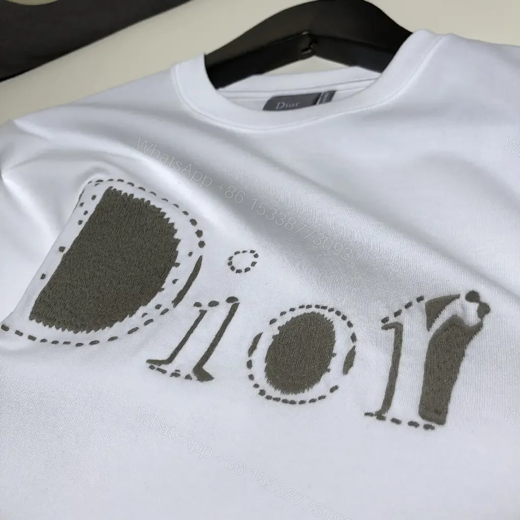 View 3 of White Cotton Casual Dior-style Logo Print T-Shirt