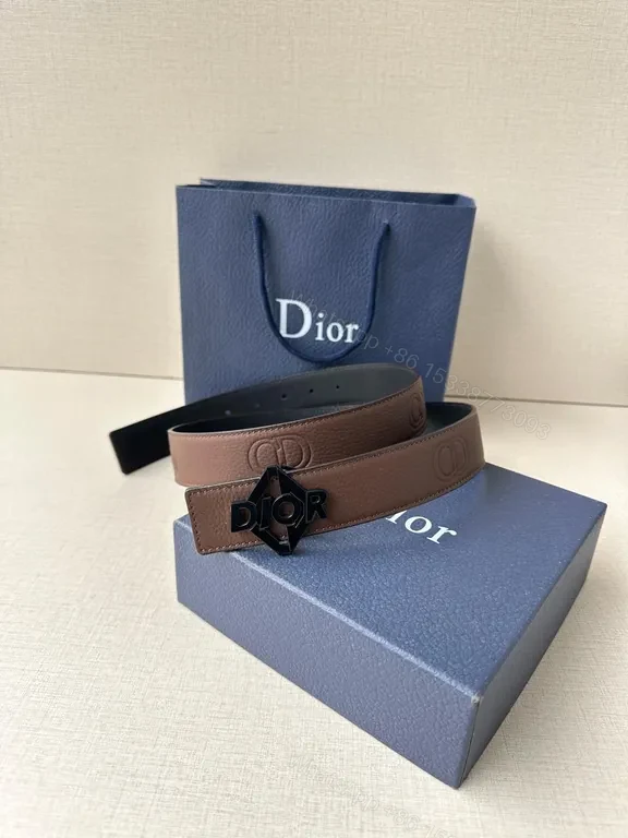 View 3 of Textured Leather Belt with Designer Buckle â€“ Classic Brown Belt