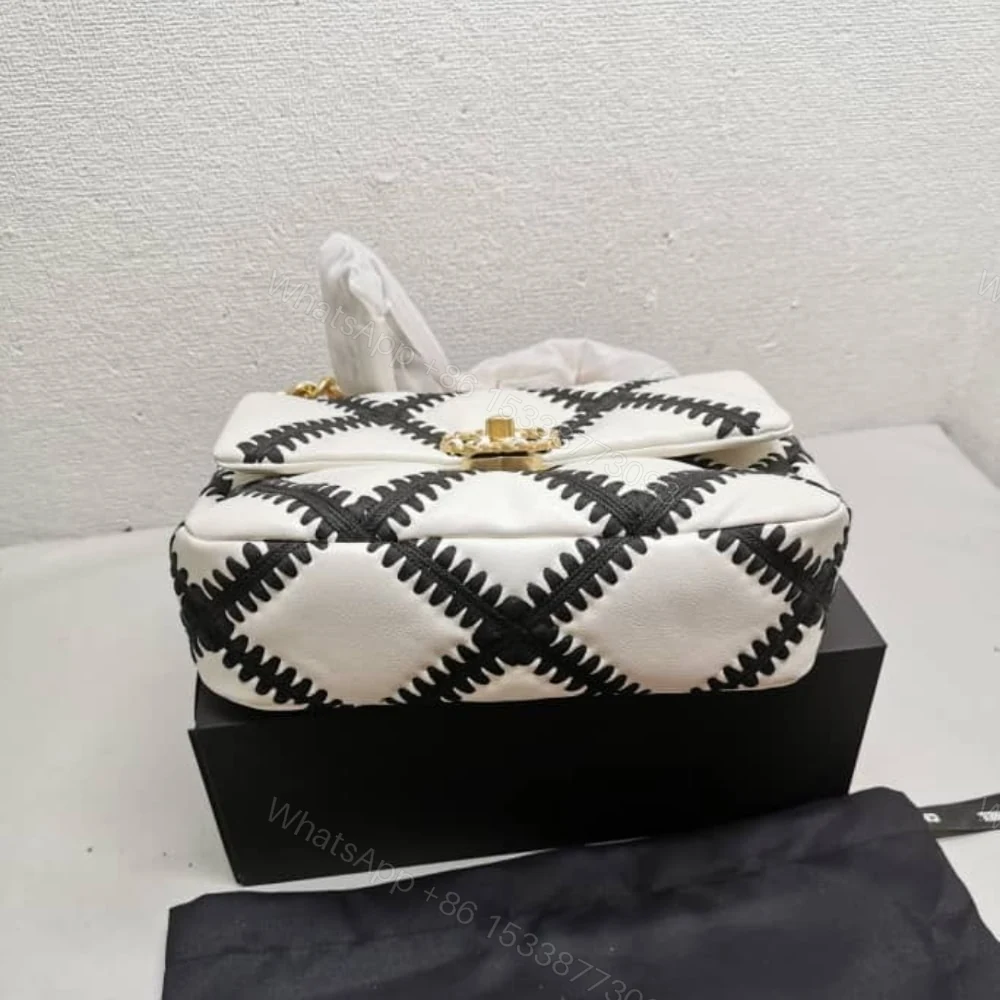 View 3 of Chanel 19 Flap Bag Crochet Gold And Silver Tone White Black 24Cm