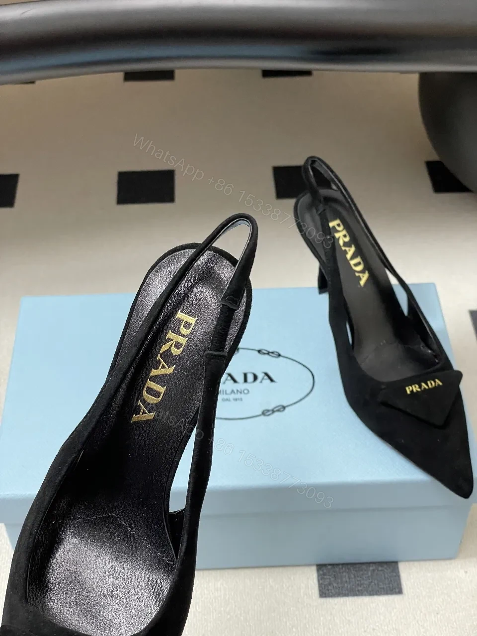 View 9 of Black Suede Pointed-Toe Slingback Heels, Luxe Minimalist Style