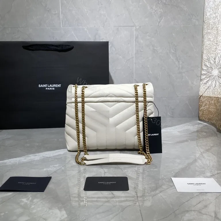 View 3 of White MatelassÃ© Shoulder Bag with Gold Chain - YSL Style Bag