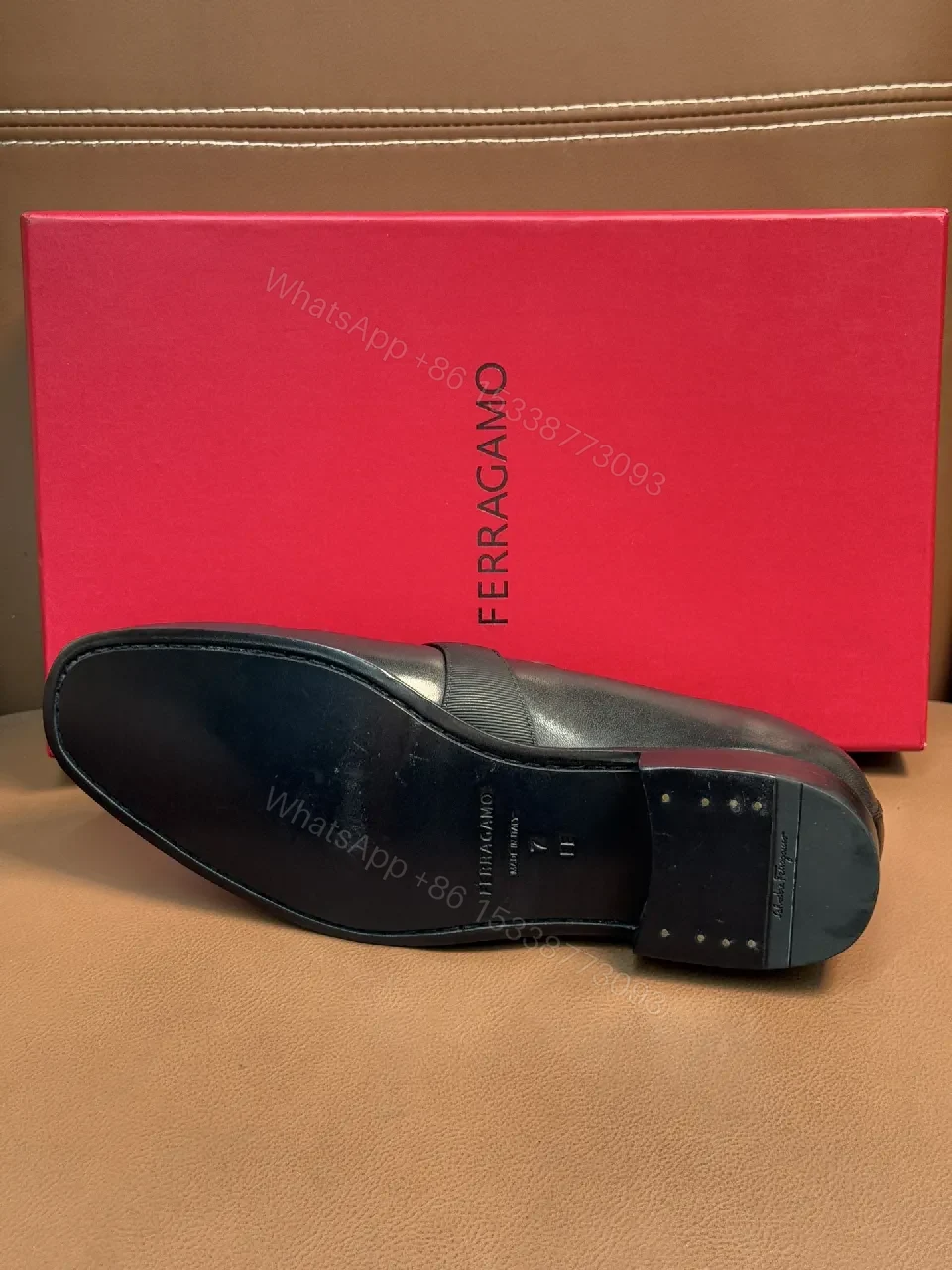 View 5 of Elegant Leather Loafers with Red Leather Interior, Metal Accent, Slip-On Style