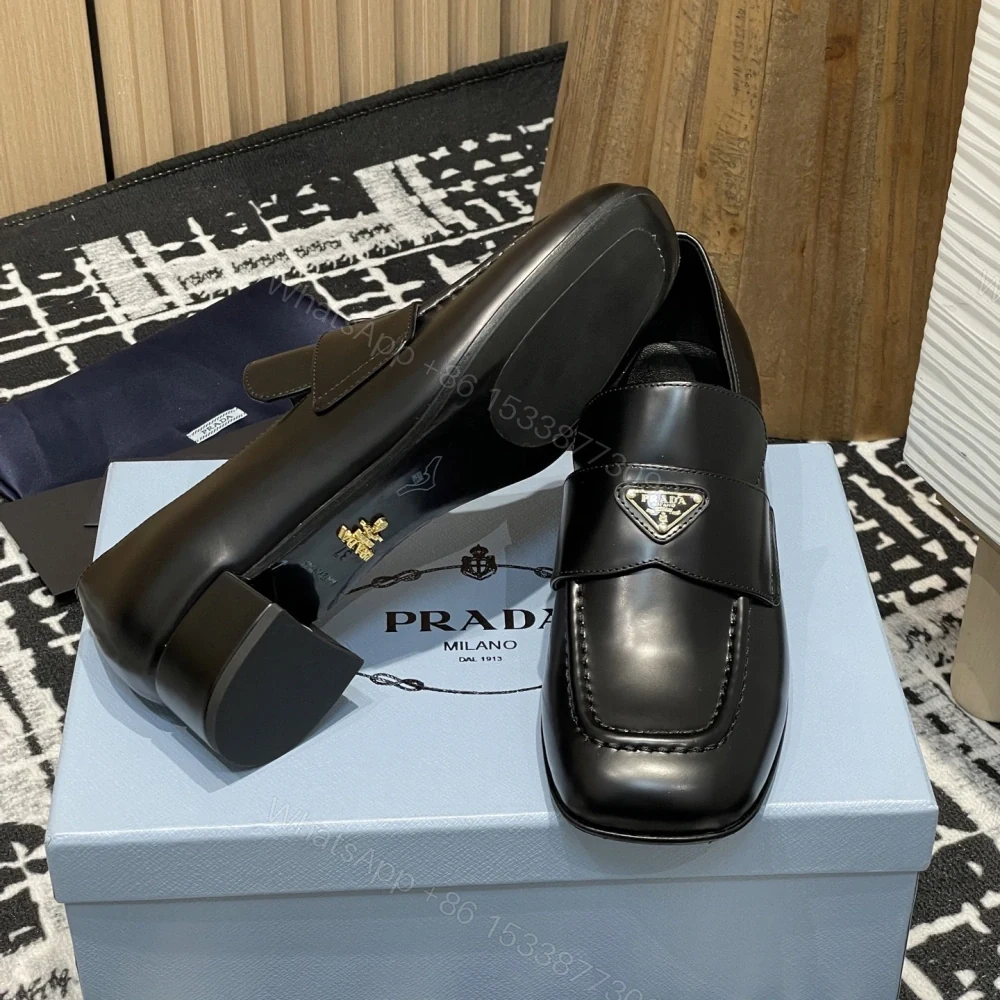 View 5 of 高仿Prada*1D831A方頭套腳樂福鞋3.5CM小牛皮黑色免檢版