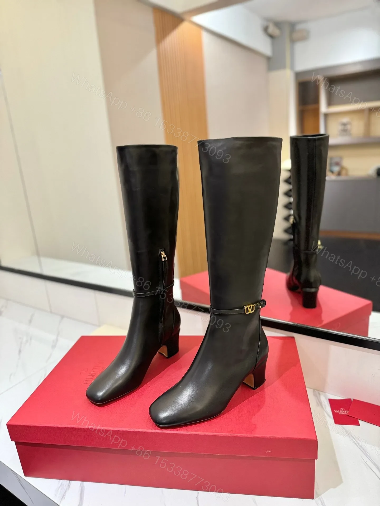 View 3 of Valentino Women Black Leather Knee High Boots