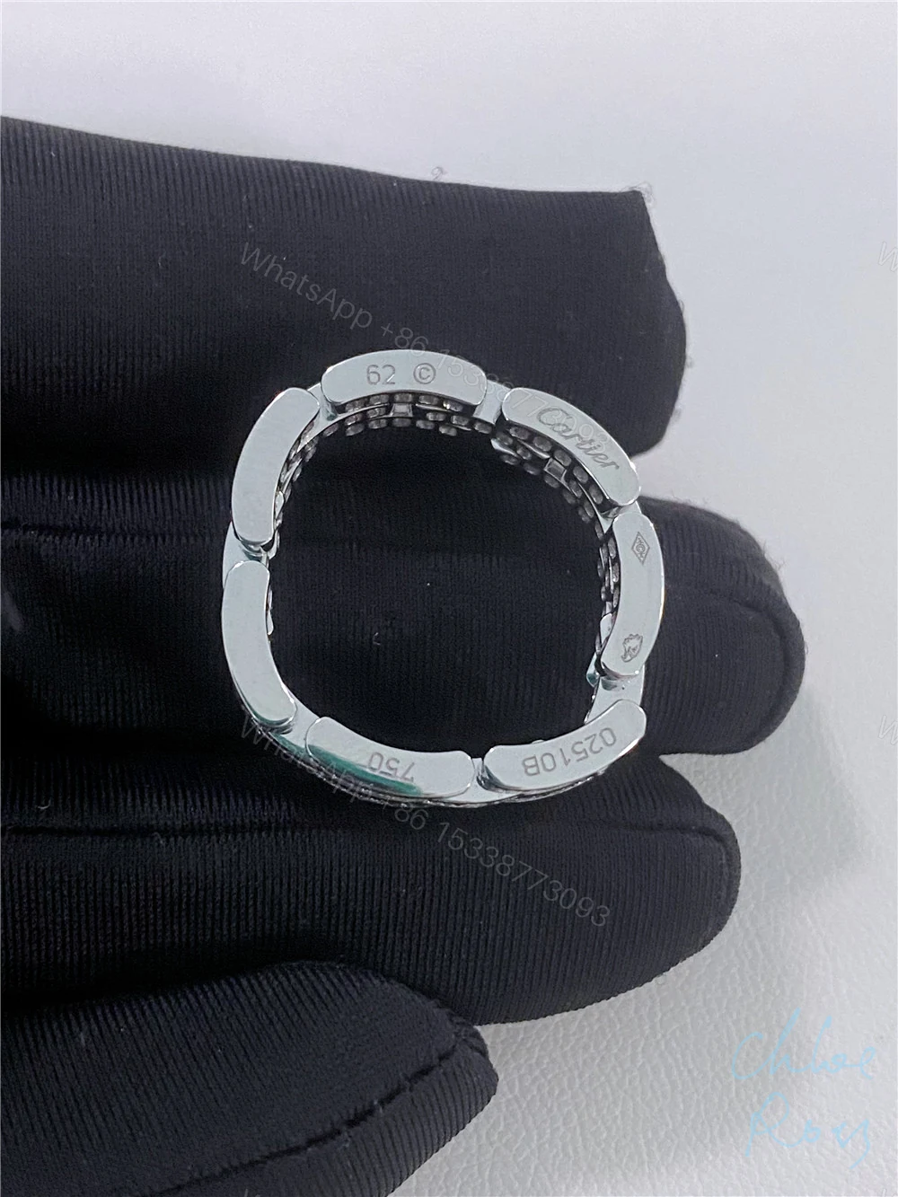 View 4 of Cartier 18K White Gold Maillon Panthere Ring 3 Rows Diamonds