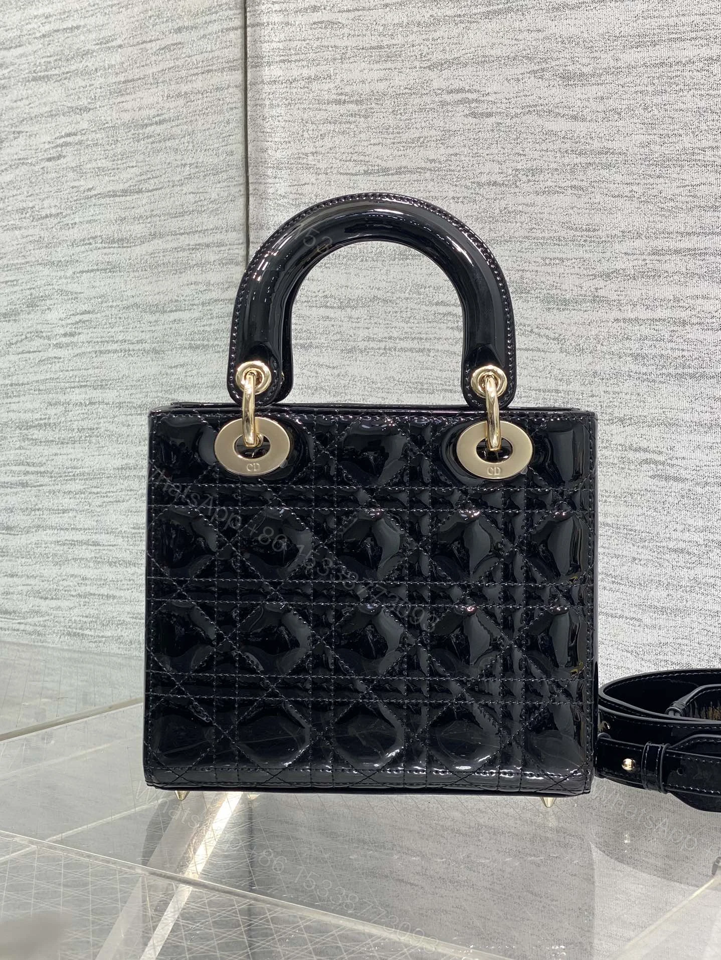 View 4 of Christian Dior Small Lady Dior bag in Black Patent