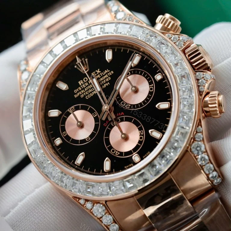 View 6 of Daytona 40mm Super Clone Black Dial Gold Wrapped + Moissanite Baguette Diamonds