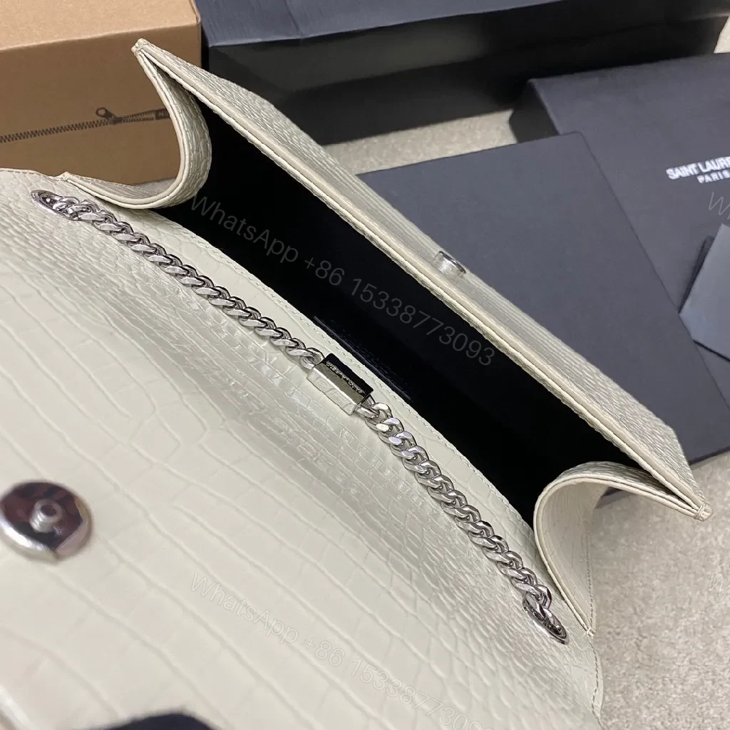 View 3 of Croc-Texture Clutch with Gunmetal Monogram Accent