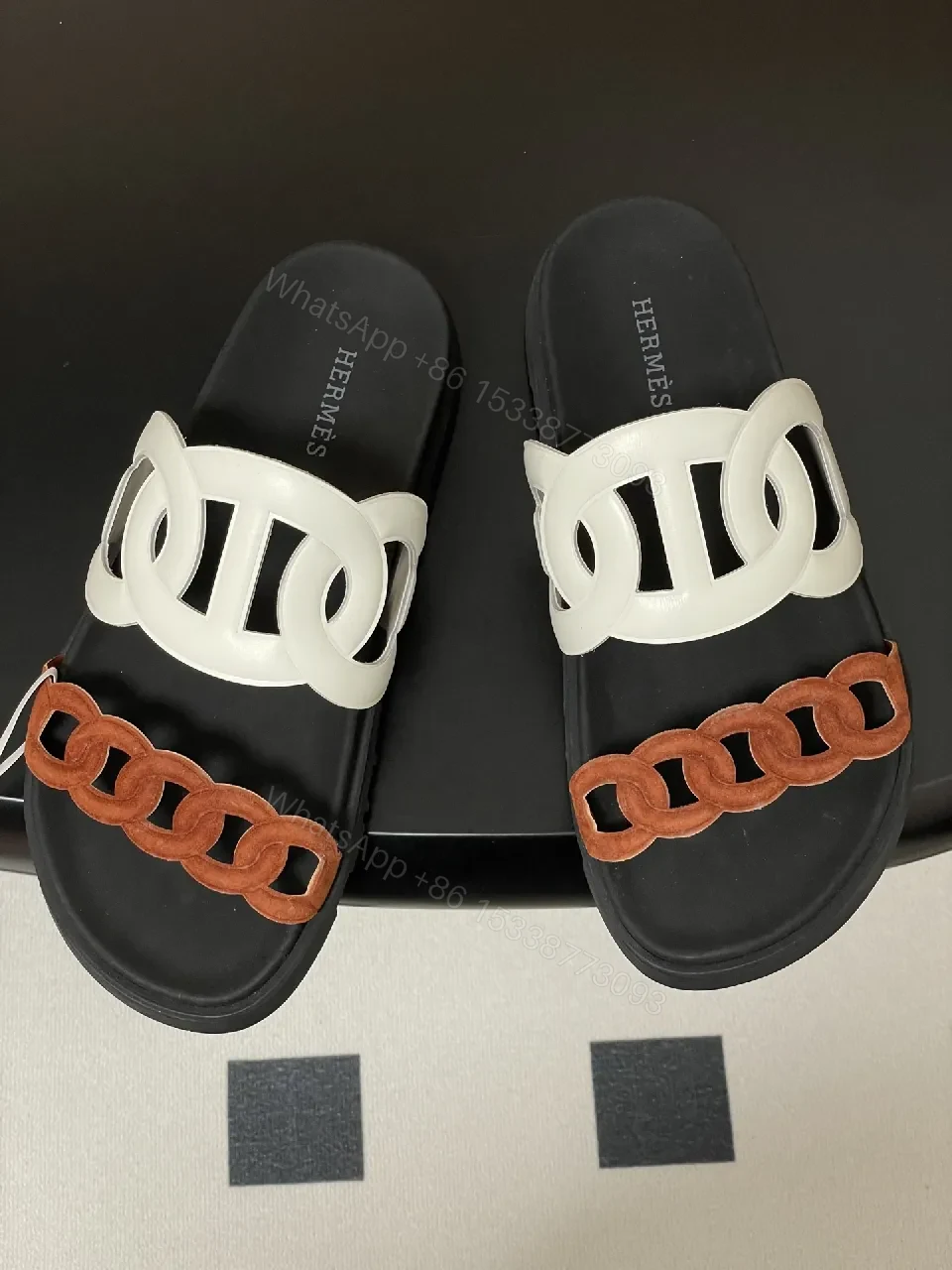 View 4 of Chic Textured Sliders: Two-Tone Luxury Comfort Slides
