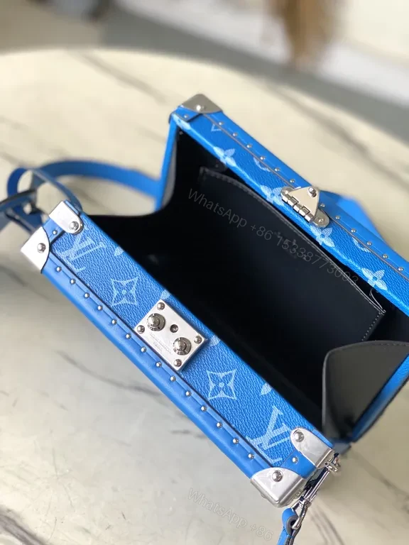 View 7 of Electric Blue LV-Style Box Bag: Structured Luxury Holdall