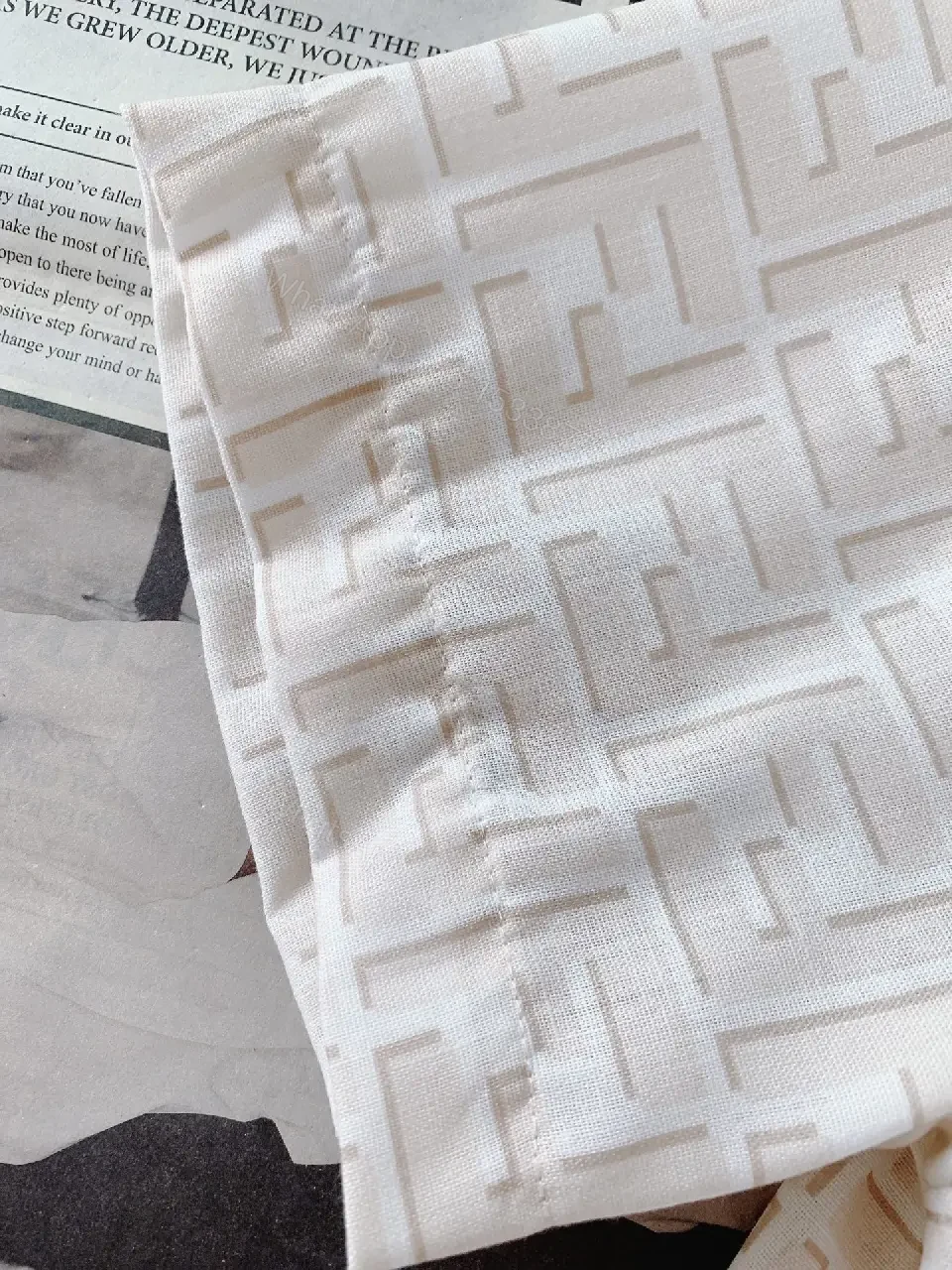 View 5 of Off-White Beige Embossed Geometric Polo Shirt - Short Sleeve, Relaxed Fit