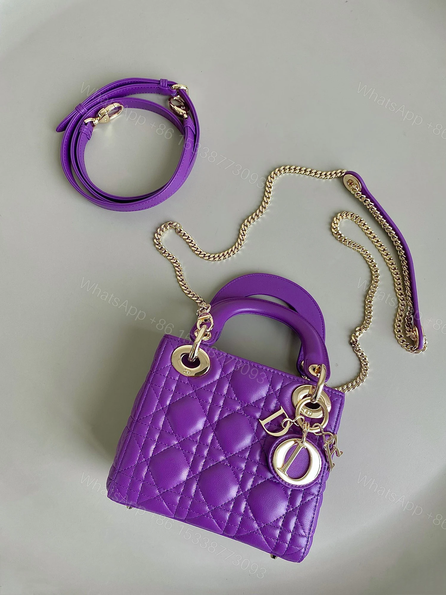View 8 of Dior Lady Mini Super Quality Women’s Handbag Purple Cowhide 17cm