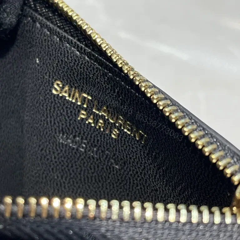 View 2 of Quilted Black Calfskin Wallet - Gold YSL Logo, Slim Profile