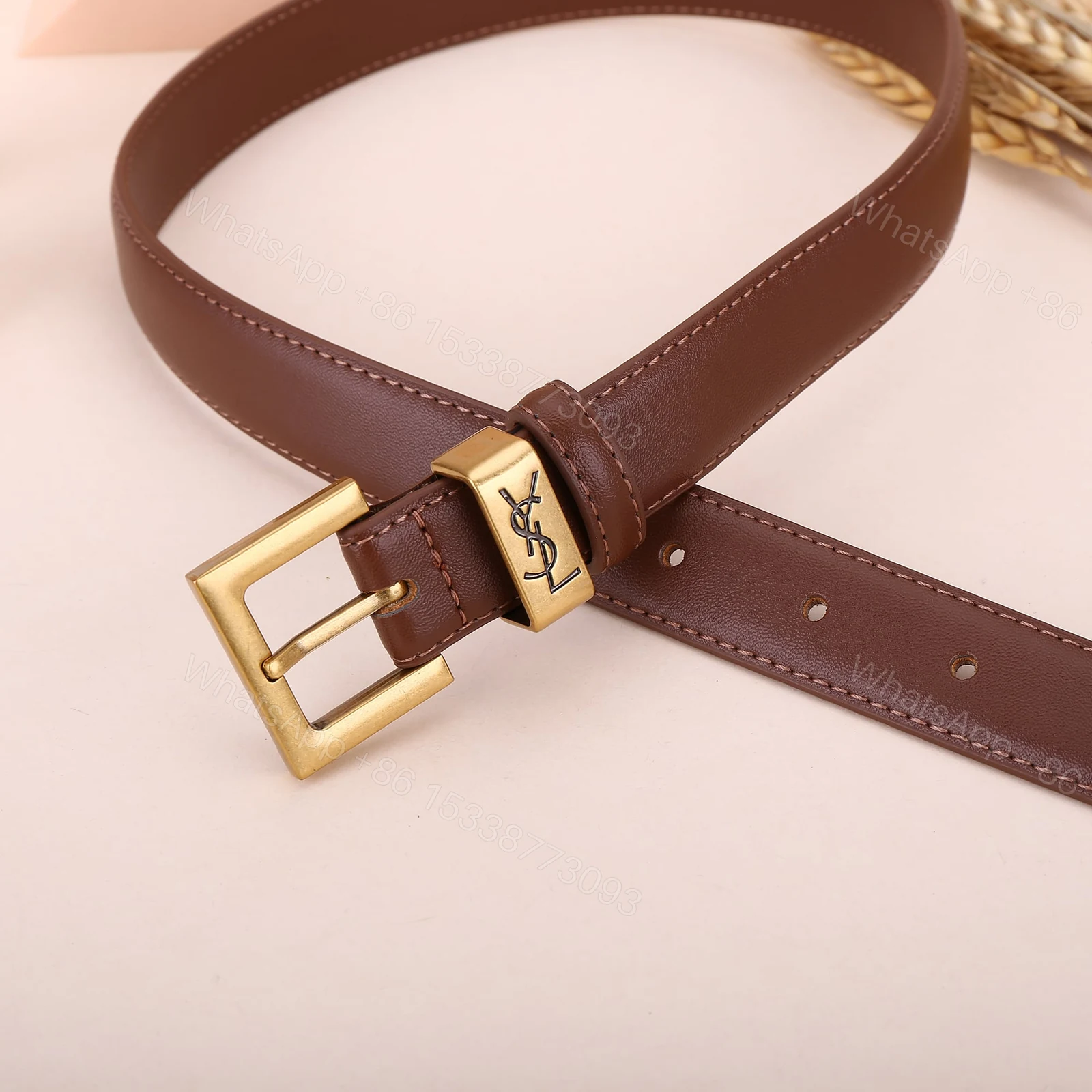View 5 of SAINT LAURENT YSL SQUARE LOGO CLASSIC BELT DARK BROWN 25MM