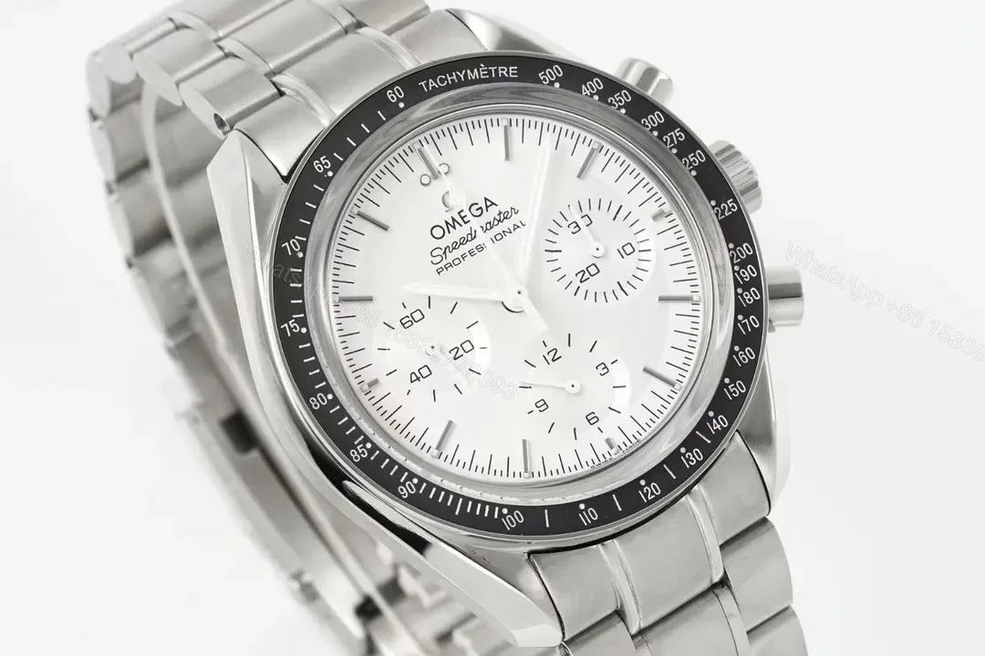 View 2 of Omega Speedmaster Professional Chronograph Men’s Watch White Dial Stainless Steel Bracelet 44mm Case Automatic Movement 9300 Domed Sapphire Crystal