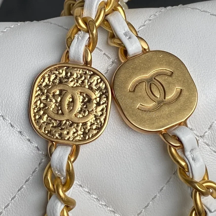 View 6 of White Quilted Mini Bag, Gold Chain, Everyday Luxury Bag